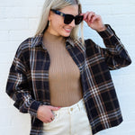 blu pepper Tops - Blouses Plaid Button Down Boxy Top In Black Multi