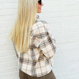 Plaid Button Down Boxy Top In Khaki Multi - Infinity Raine