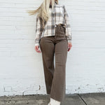 Plaid Button Down Boxy Top In Khaki Multi - Infinity Raine