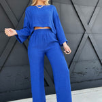 Relaxed 3/4 Sleeve Crop Top In Royal Blue - Infinity Raine