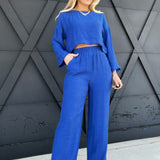 Relaxed 3/4 Sleeve Crop Top In Royal Blue - Infinity Raine