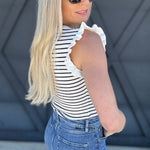 blu pepper Tops - Blouses Sleeveless Ruffle Stripe Sweater Top In Ivory