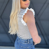 blu pepper Tops - Blouses Sleeveless Ruffle Stripe Sweater Top In Ivory