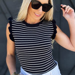 Sleeveless Ruffle Stripe Sweater Top In Navy - Infinity Raine