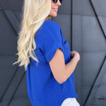 Solid Fold Sleeve Button Down In Royal Blue - Infinity Raine