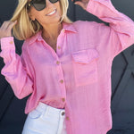 Solid Lightweight Button Down In Pink - Infinity Raine