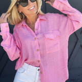 Solid Lightweight Button Down In Pink - Infinity Raine