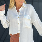 Solid Lightweight Button Down In White - Infinity Raine