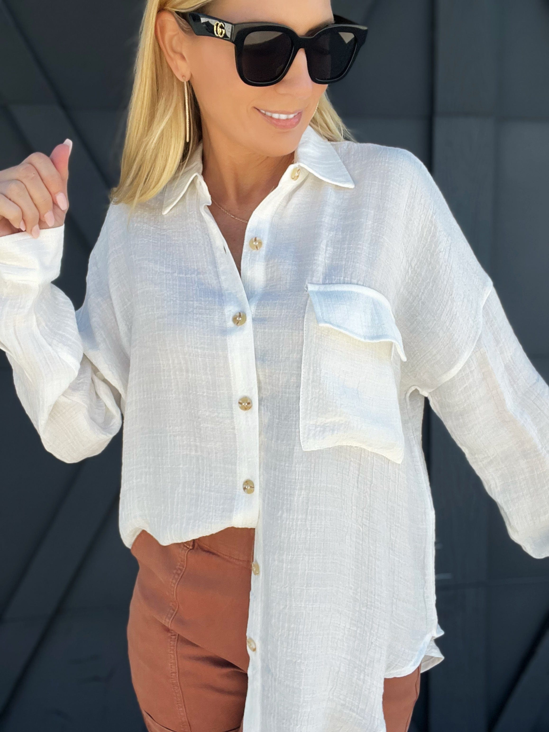 Solid Lightweight Button Down In White - Infinity Raine