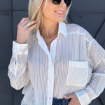 Stripe Oversized Button Down In White - Infinity Raine