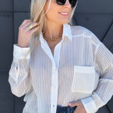 Stripe Oversized Button Down In White - Infinity Raine