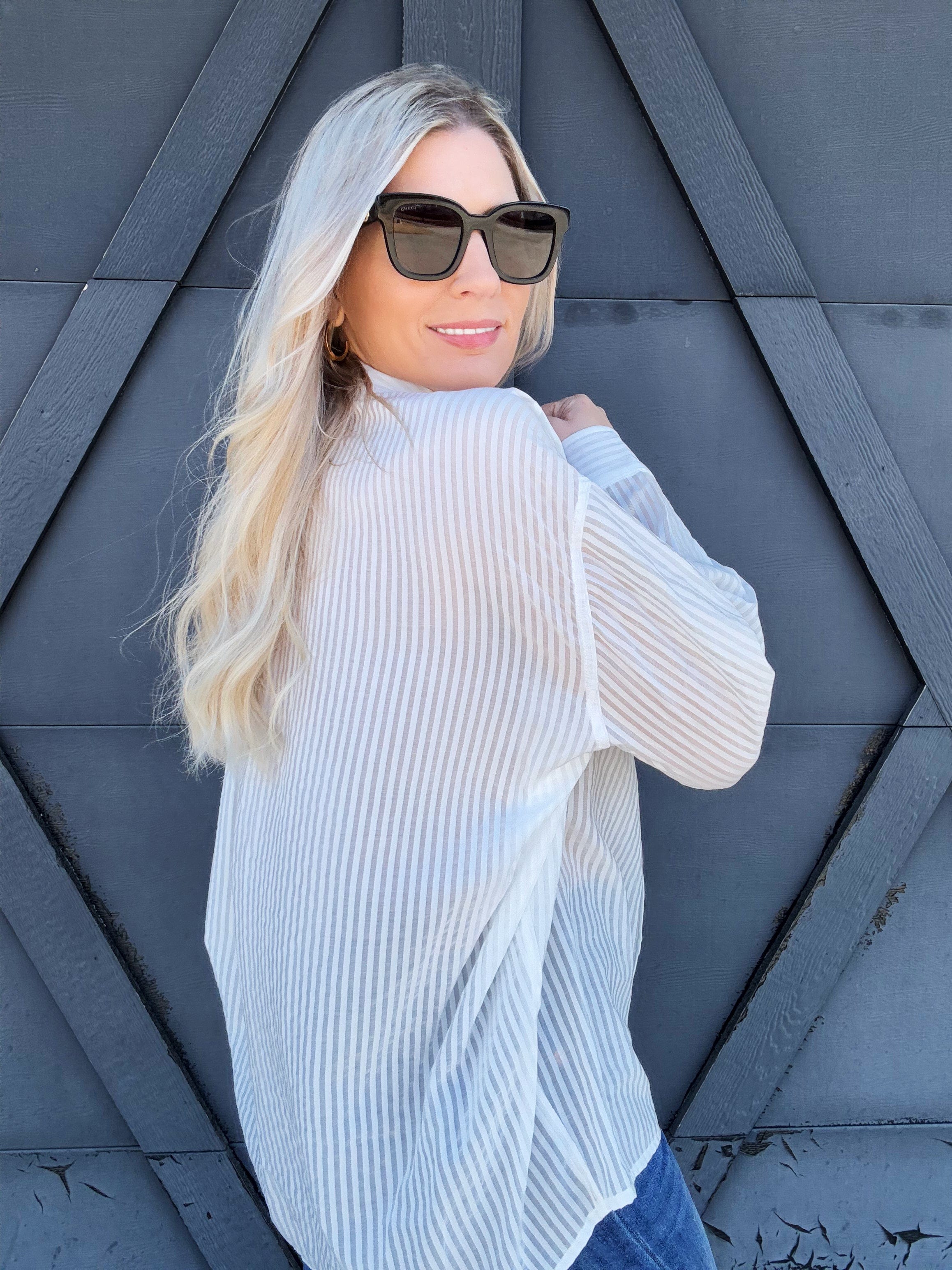 Stripe Oversized Button Down In White - Infinity Raine