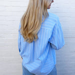 blu pepper Tops - Blouses Stripe Oversized Collared Long Sleeve Shirt In Light Blue