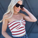 Stripe Sweater Knit Tube Top In Red - Infinity Raine