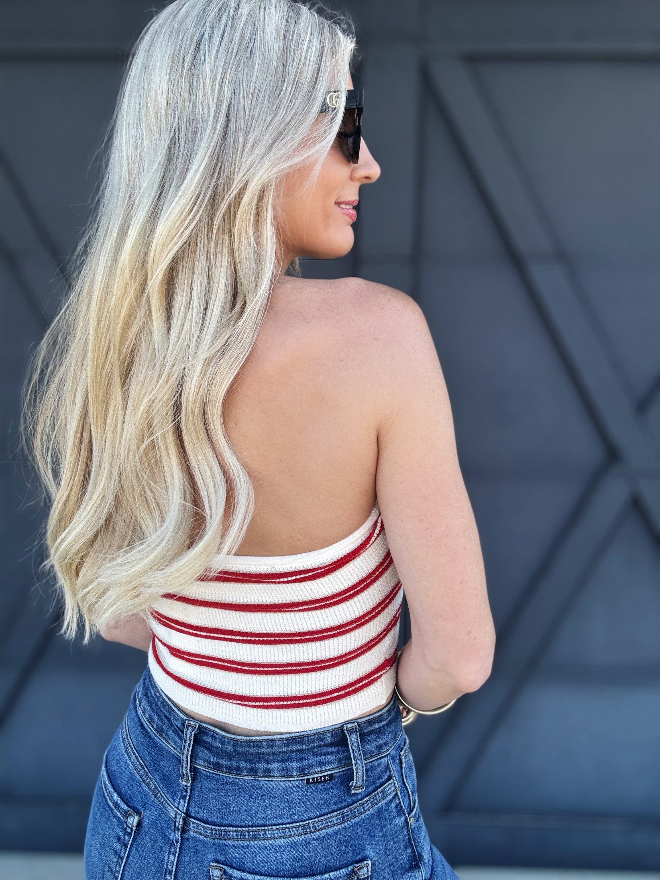 Stripe Sweater Knit Tube Top In Red - Infinity Raine