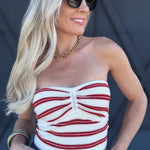 Stripe Sweater Knit Tube Top In Red - Infinity Raine