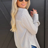 blu pepper Tops - Blouses Striped Button Down In Navy