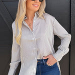 blu pepper Tops - Blouses Striped Button Down In Navy