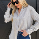 blu pepper Tops - Blouses Striped Button Down In Navy