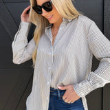 blu pepper Tops - Blouses Striped Button Down In Navy