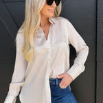 blu pepper Tops - Blouses Striped Button Down In Taupe