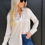 blu pepper Tops - Blouses Striped Button Down In Taupe