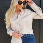 blu pepper Tops - Blouses Striped Button Down In Taupe