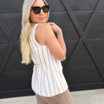 blu pepper Tops - Blouses Striped V-neck Sleeveless Vest In Brown