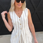 blu pepper Tops - Blouses Striped V-neck Sleeveless Vest In Brown