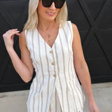 blu pepper Tops - Blouses Striped V-neck Sleeveless Vest In Brown