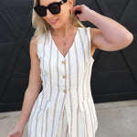 blu pepper Tops - Blouses Striped V-neck Sleeveless Vest In Brown