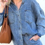blu pepper Tops - Blouses Washed Button Down Shacket In Chambray