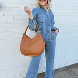 blu pepper Tops - Blouses Washed Button Down Shacket In Chambray
