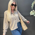 Button Down Knit Cardigan In Khaki - Infinity Raine