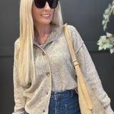 Button Down Knit Cardigan In Khaki - Infinity Raine