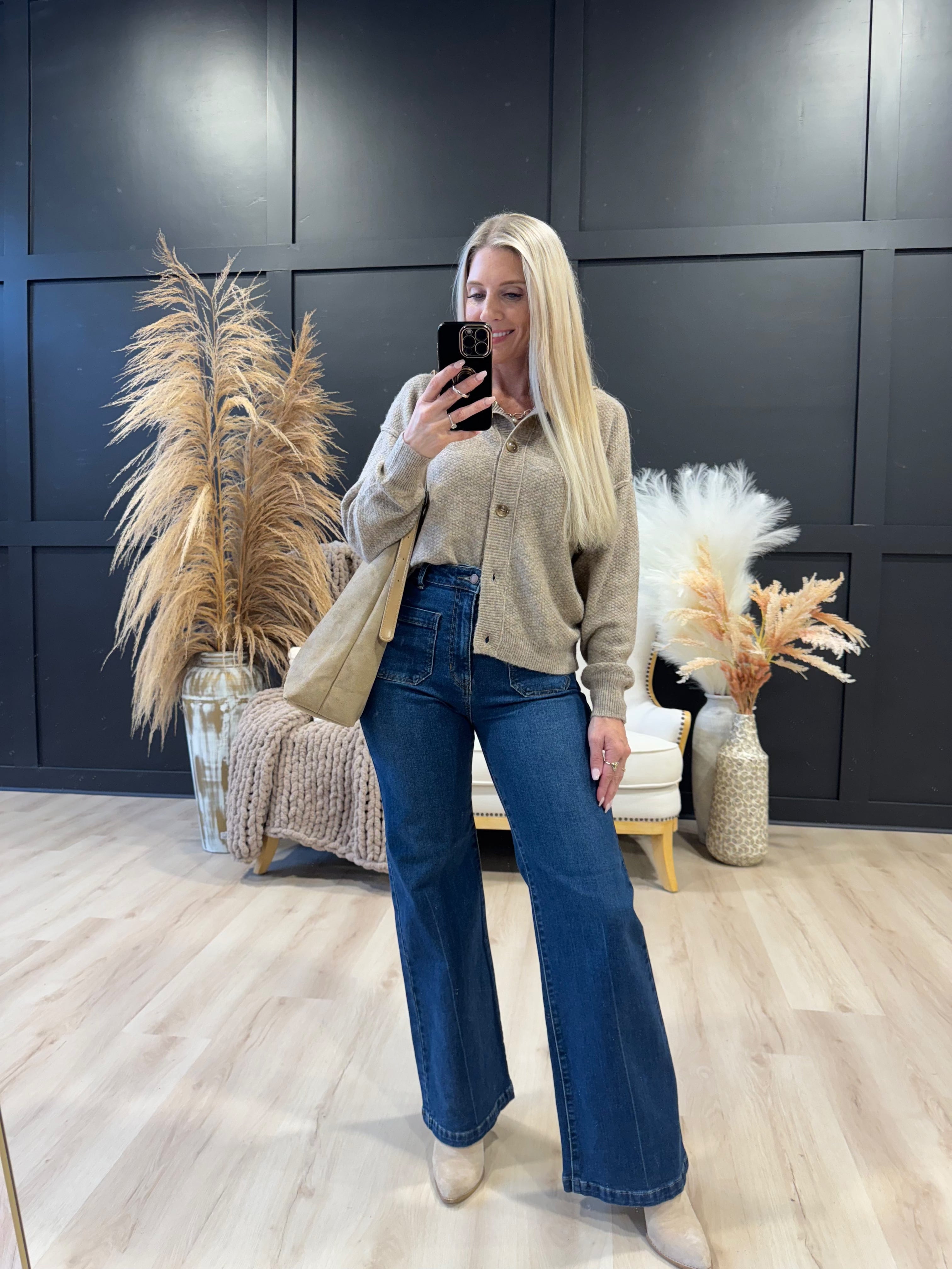 Button Down Knit Cardigan In Khaki - Infinity Raine