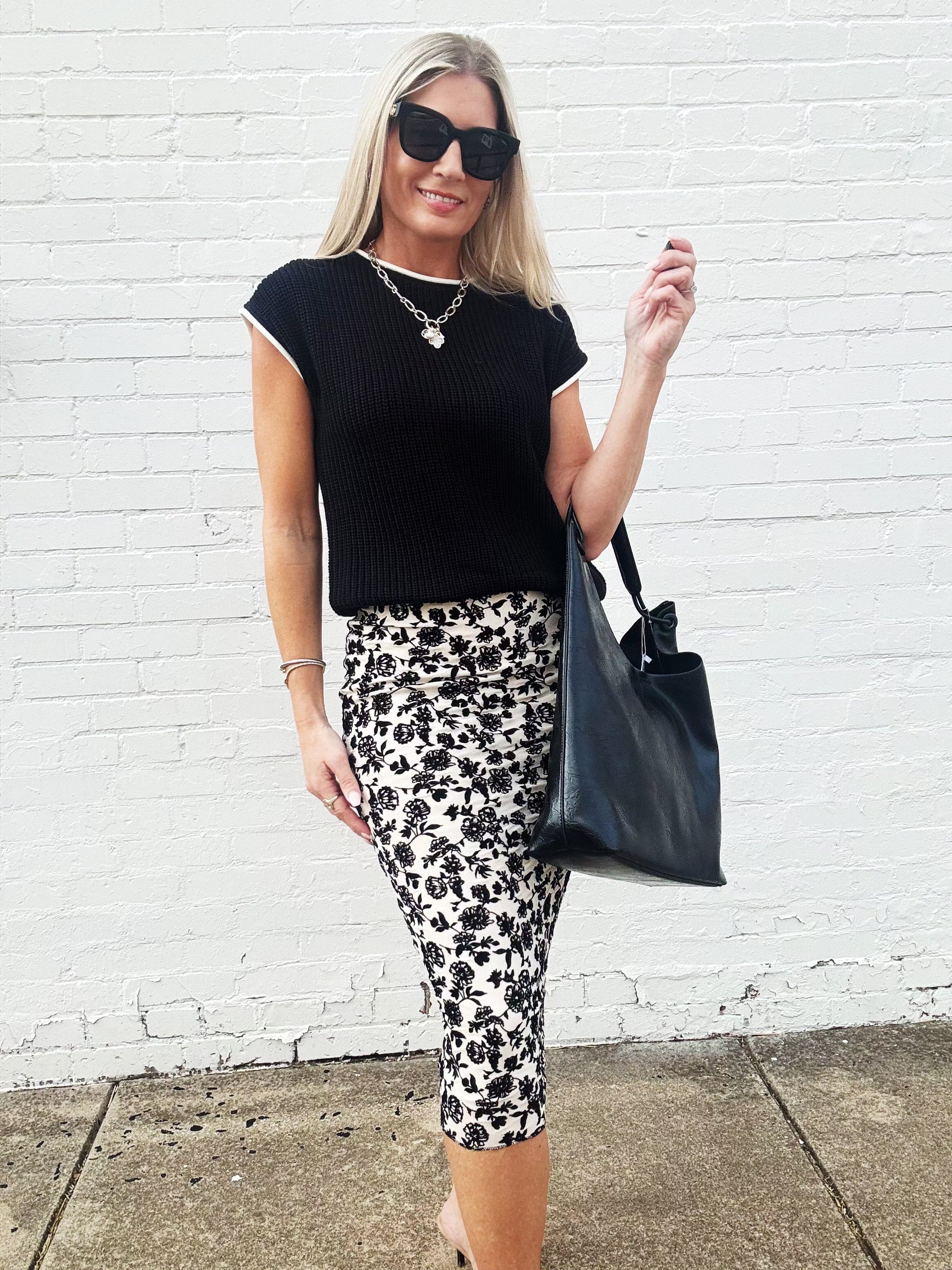 Contrast Trim Knit Sweater Top In Black - Infinity Raine