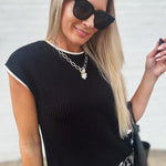 Contrast Trim Knit Sweater Top In Black - Infinity Raine