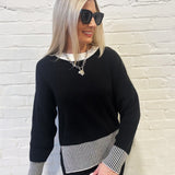 Contrasting Hem Long Sleeve Sweater In Black - Infinity Raine