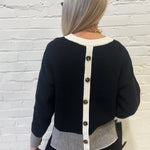 Contrasting Hem Long Sleeve Sweater In Black - Infinity Raine