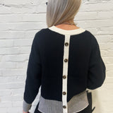 Contrasting Hem Long Sleeve Sweater In Black - Infinity Raine