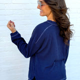 blu pepper Tops - Sweaters Crew Neck Ribbed Long Sleeve In Navy