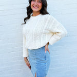 blu pepper Tops - Sweaters Crewneck Cable Sweater In Cream