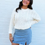 blu pepper Tops - Sweaters Crewneck Cable Sweater In Cream
