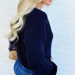 blu pepper Tops - Sweaters Drop Shoulder Back Tie Knit Sweater In Navy