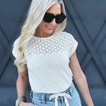Eyelet Yoke Knit Tie Sweater In Ivory - Infinity Raine