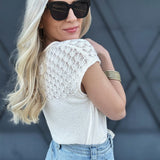 Eyelet Yoke Knit Tie Sweater In Ivory - Infinity Raine