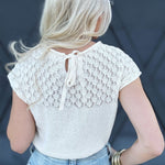 Eyelet Yoke Knit Tie Sweater In Ivory - Infinity Raine