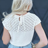 Eyelet Yoke Knit Tie Sweater In Ivory - Infinity Raine
