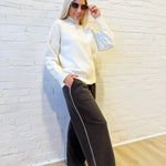 blu pepper Tops - Sweaters Front Seam Mock Neck Sweater In Cream